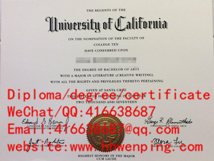 University of California, Santa Cruz diploma美国加州大学圣克鲁兹分校毕业证