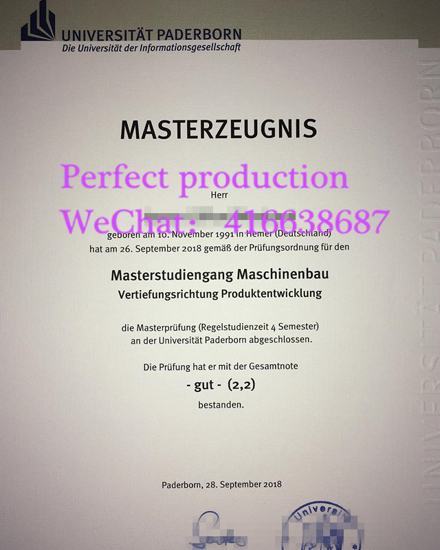 德国帕德博恩大学硕士毕业证University of Paderborn masterzeugnis