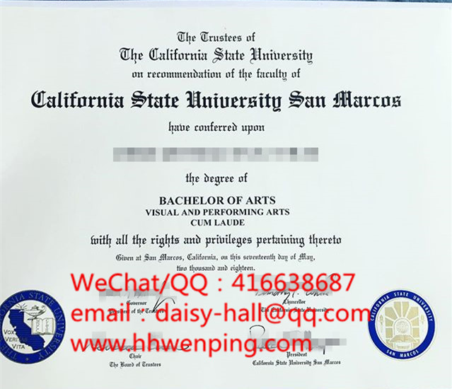 california state university diploma加州州立大学圣马科斯分校毕业证