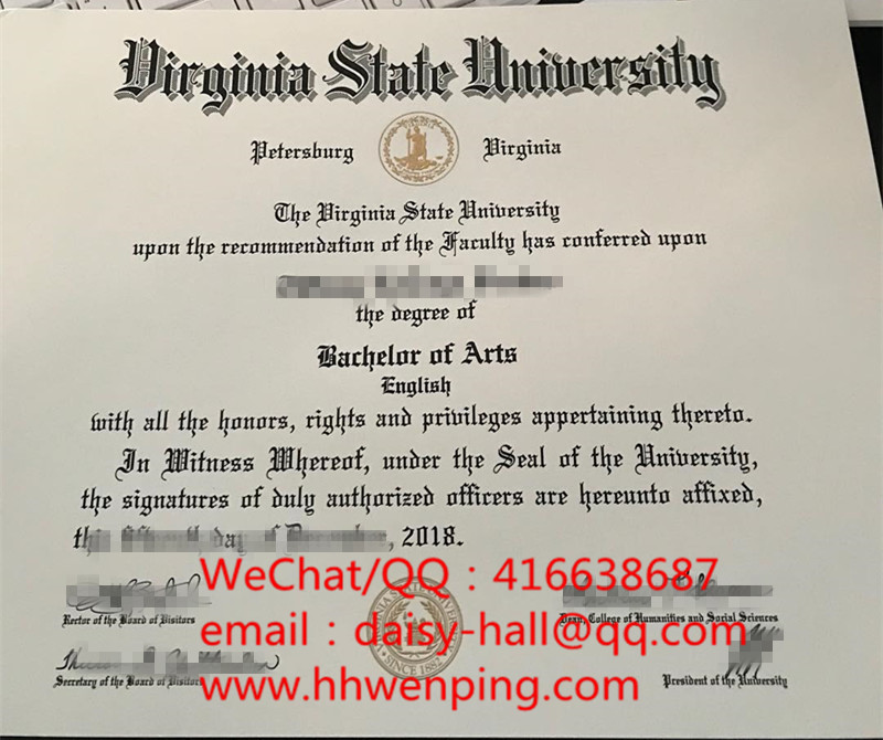 virginia state university degree certificate弗吉尼亚州立大学毕业证书